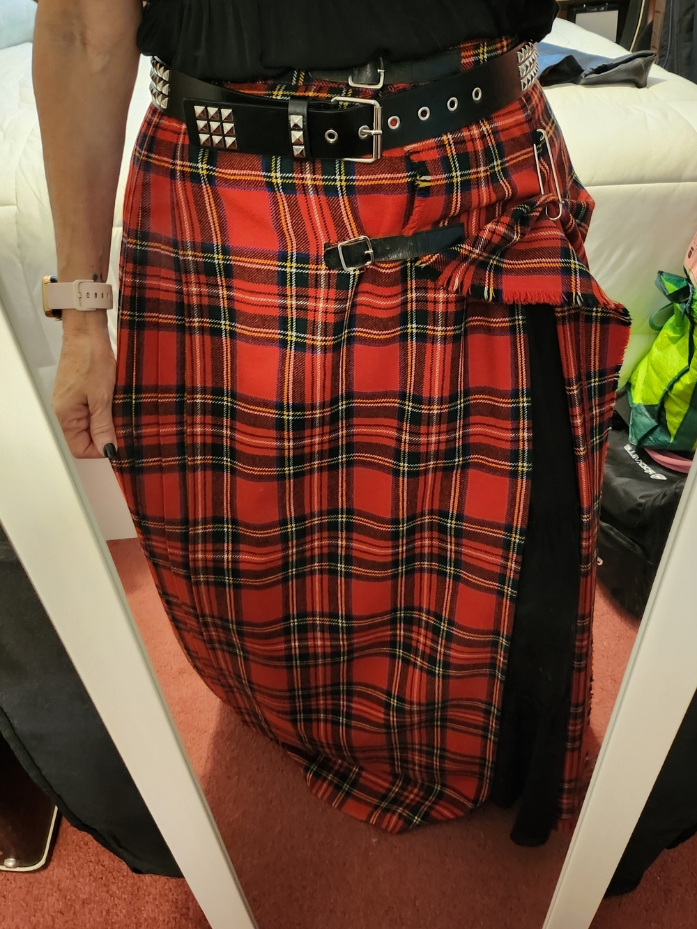 Red Plaid Tartan Kilt Maxi Skirt - Women's